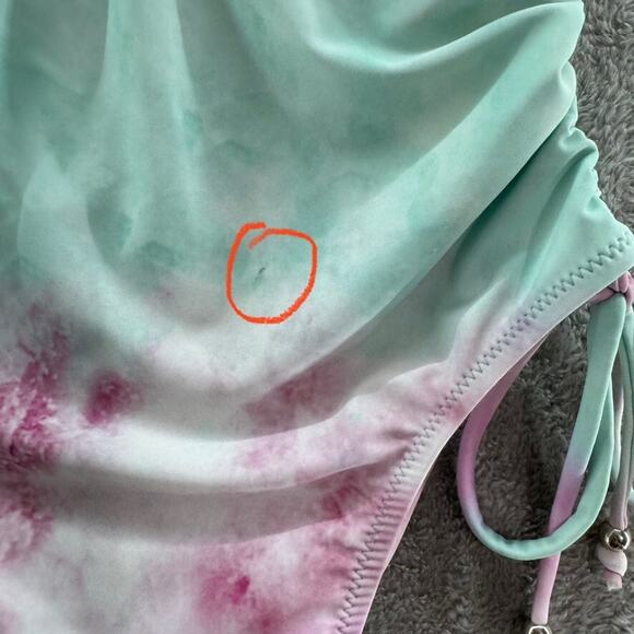 CupShe Swimsuit Women L Green Pink Tie-Dye One Piece Scoop Padded Rushed Tie - Picture 11 of 16